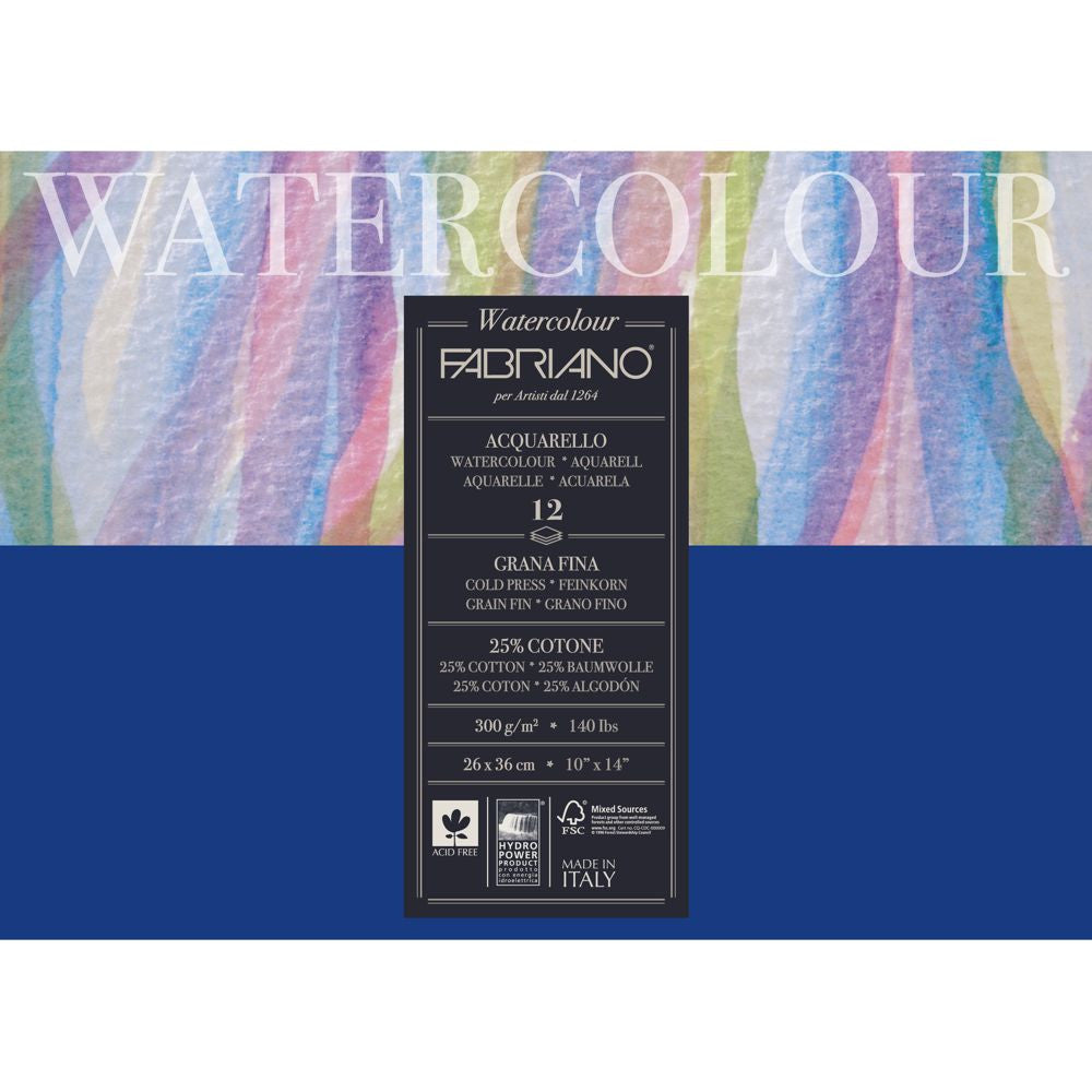 Bloco de Papel Para Aquarela Watercolor Fabriano GF 300g/m² 26x36cm